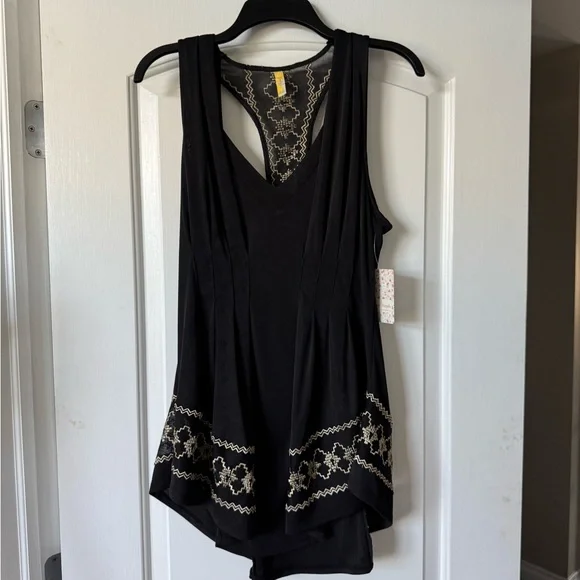 NWT | Free People | All Eyes on Me | Black & Gold Embellished Tank Top - Picture 3 of 6